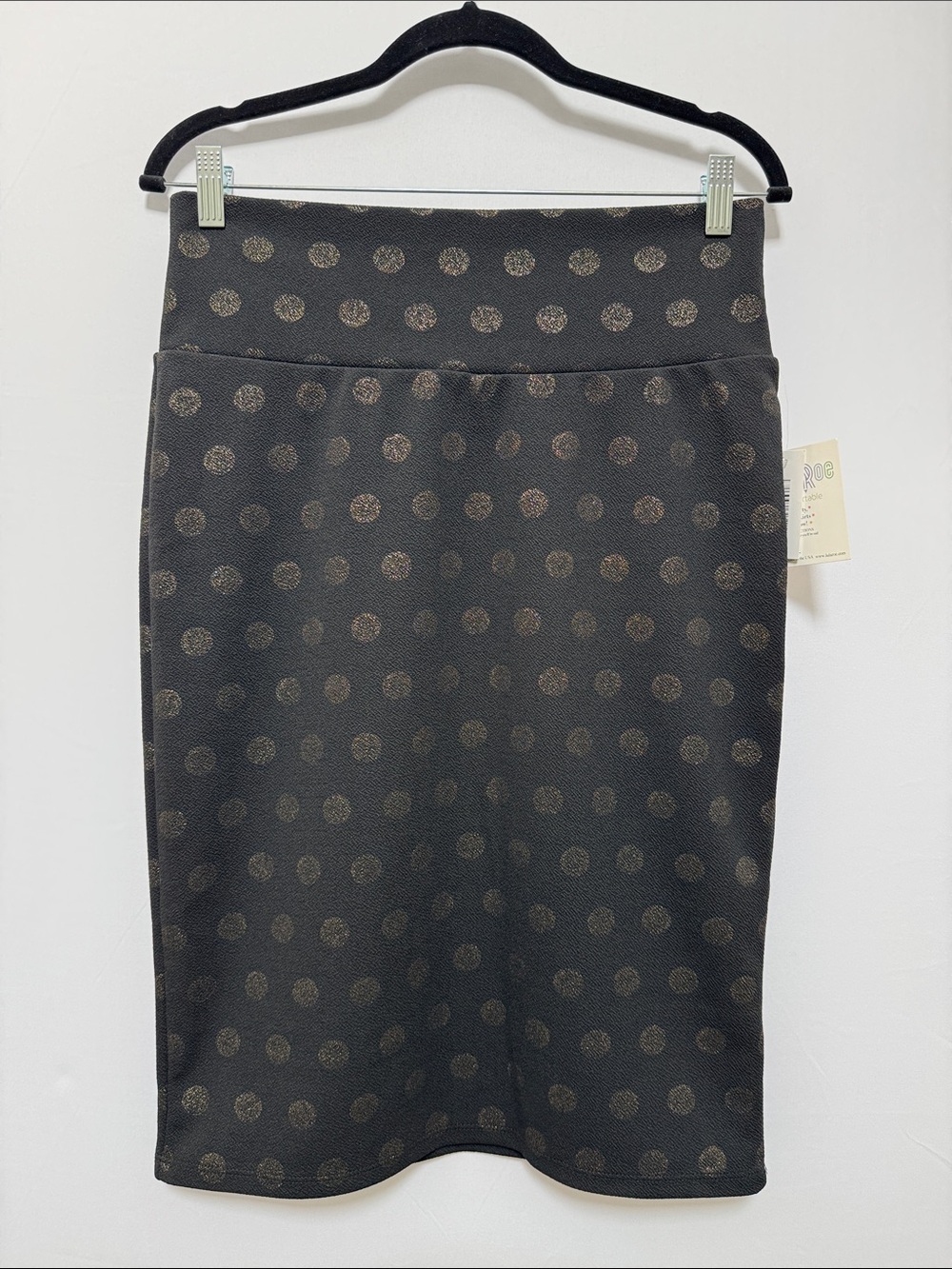LulaRoe Black with Metallic Gold Polka Dot Cassie Pencil Skirt
